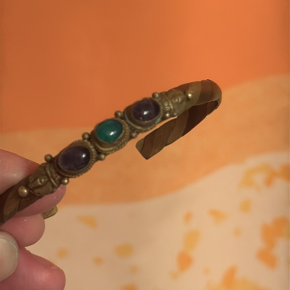 Handmade Bracelet Cuff with Amethyst and Chrysoprase - Picture 5 of 6